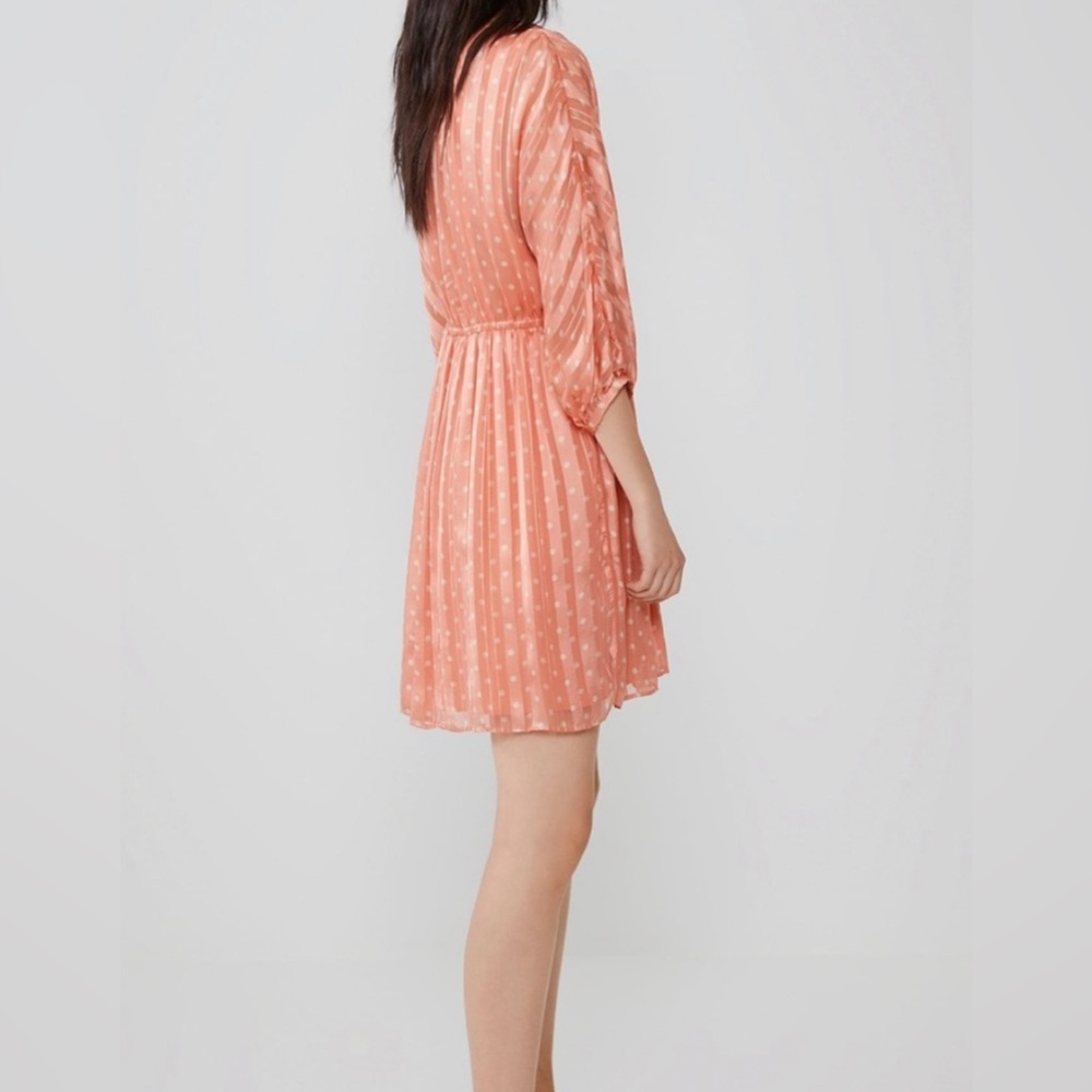 Zara | Small Coral Silky Pleated Polka Dot Dress - Picture 3 of 9